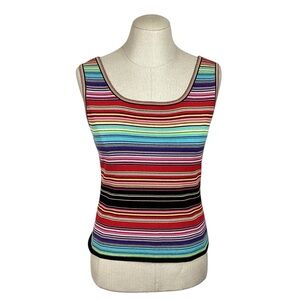 Escada Scoop Neck Sleeveless Tank Multi-Colored Striped Top